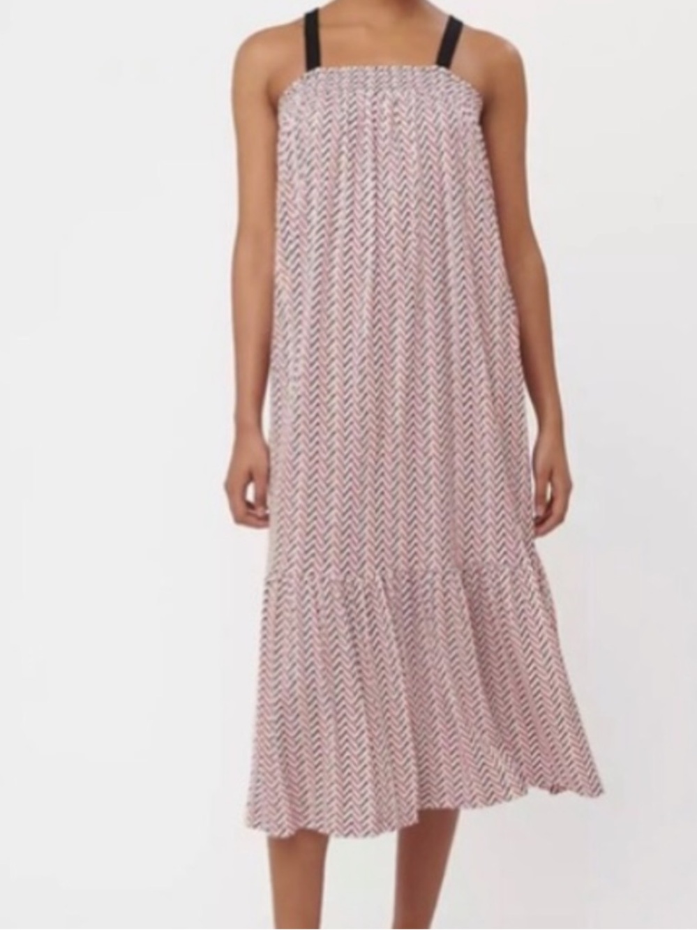Loft Chevron Flounce Pocket Midi Dress Herringbone Print Sundress Medium